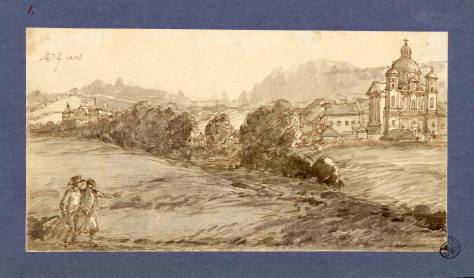Vaizdas į šv. Petro ir Povilo bažnyčia. Orlowski, Aleksander (1777-1832)  Tolumoje - Sapiegų rūmai